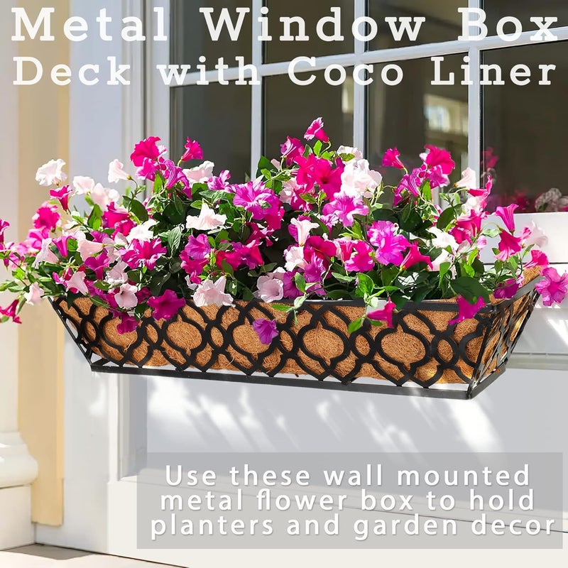 YM Flower Boxes for Deck Railings 24inch 4packs, Deck Railing Planter Boxes with Coir Liner Outdoor Railing Window Boxes Planters Hanging Planter Flower Box - Image 5